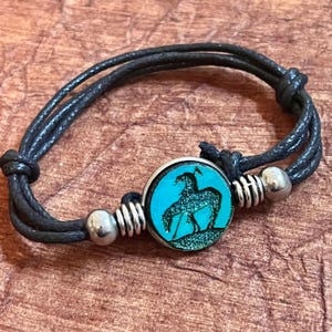Trail of Tears symbol wood engraved metal bezel pendant adjustable black  cord bracelet with beads
