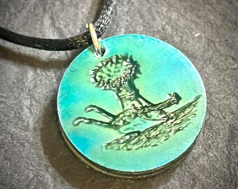 Muscogee creek nation inspired wood engraved pendant adjustable satin cord necklace