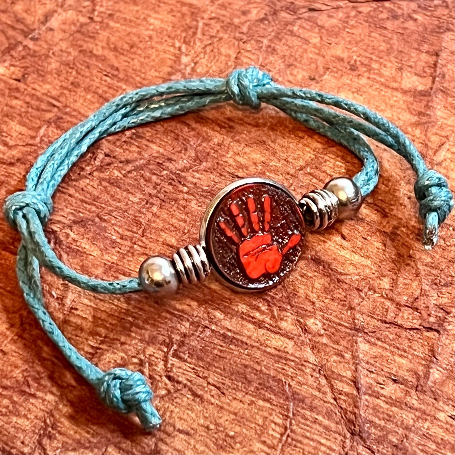 Native American Mmiw Red Hand Symbol Wood Engraved Metal Bezel Pendant ...