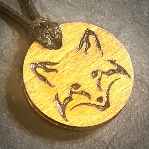 Fox totem wood engraved pendant adjustable cord necklace