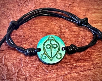 Cherokee symbol for love all wood 1 inch engraved  pendant black cord adjustable bracelet
