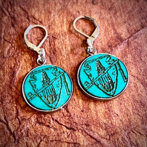 Osage Nation  inspired wood engraved metal bezel earring set