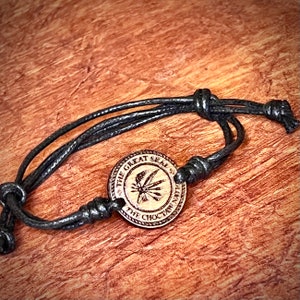 Choctaw Nation all wood engraved 1 inch pendant adjustable cord bracelet