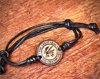 Choctaw Nation all wood engraved 1 inch pendant adjustable cord bracelet