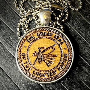 Choctaw nation engraved wood charm ball chain necklace..