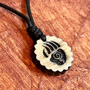 Native Bear Paw symbol wood engraved pendant adjustable black waxed cord necklace