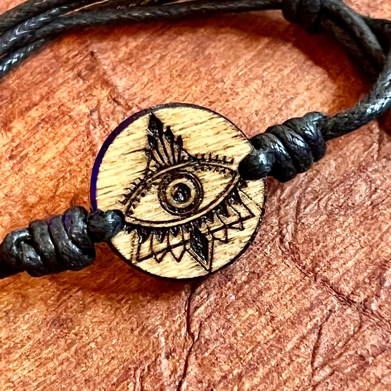Eye Engraved Pattern All Seeing Eye Pyramid / Evil Eye All Wood Pendant Engraved Adjustable ...
