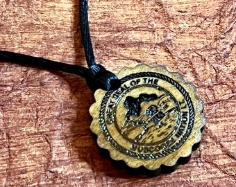 Muscogee creek nation wood 2 sided engraved pendant charm adjustable black satin cord minimalist necklace