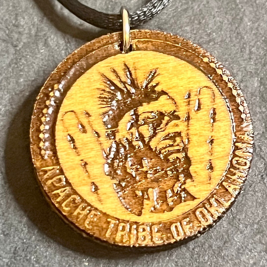 Apache Tribe of Oklahoma 30mm Wood Engraved Pendant Adjustable Cord