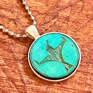 Native American Raven inspired wood engraved Metal bezel pendant ball chain necklace