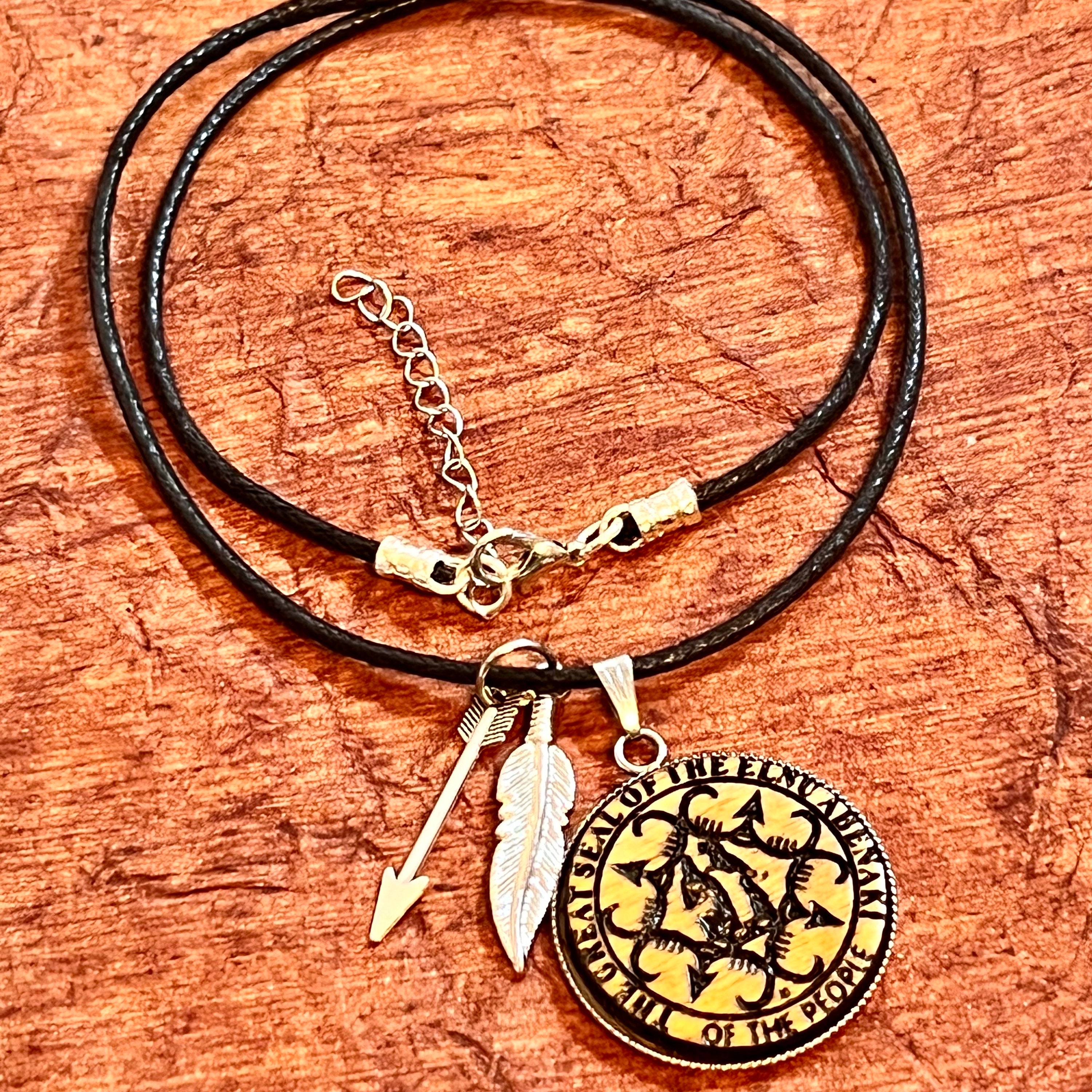 The Elnu Abenaki Tribe Wood Engraved Metal Bezel Pendant