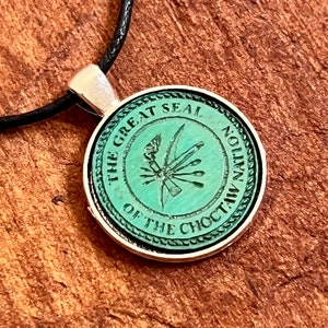 Choctaw Nation wood engraved charm adjustable cord necklace