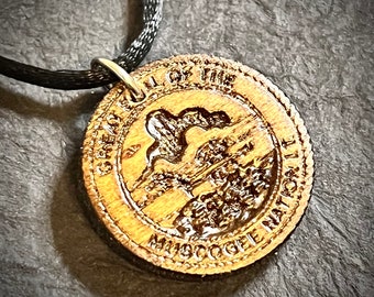 Muscogee Nation wood engraved pendant adjustable satin cord necklace