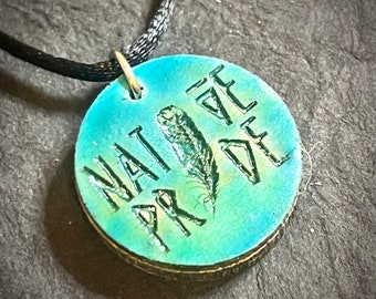 Native Pride wood engraved pendant adjustable satin cord necklace