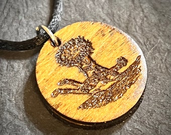 Muscogee creek nation inspired wood engraved pendant adjustable satin cord necklace