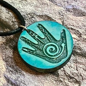 Native Hand wood engraved charm cord necklace