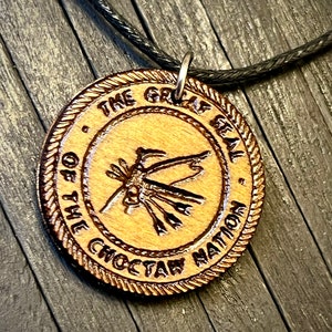 The Choctaw Nation engraved wood charm cord necklace