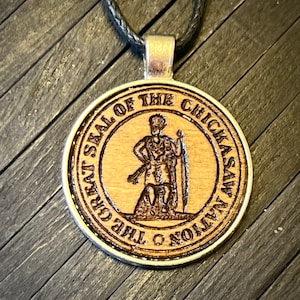 Chickasaw nation engraved wood charm cord necklace..