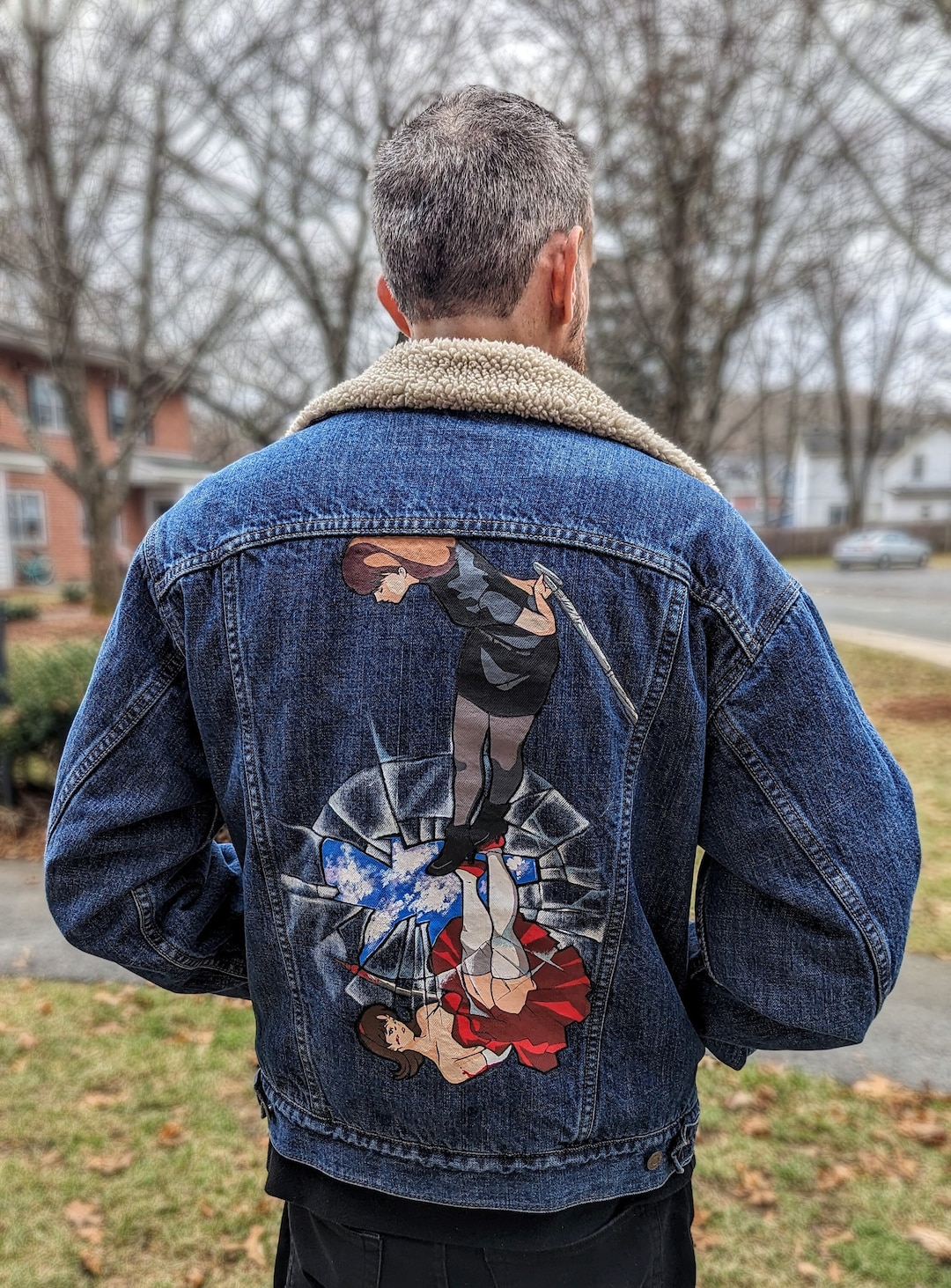Mima Handpainted-levi's Sherpa Lined Denim Jacket/men's Medium - Etsy