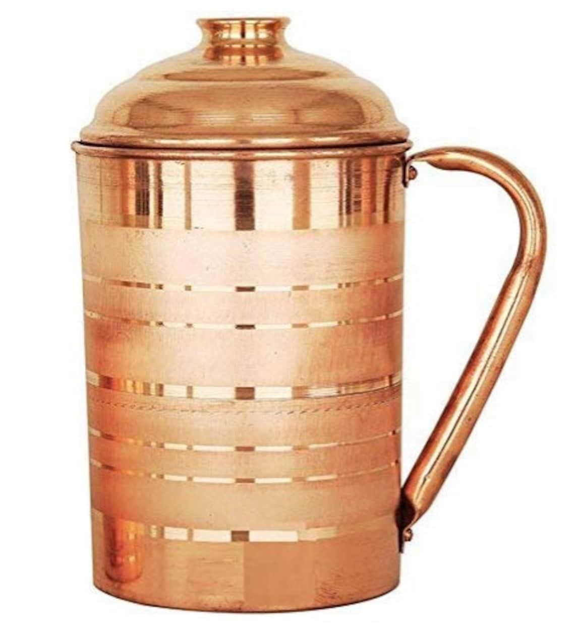 Copper Water jug with Lid and 6 Copper Glass Set 300 ml Each Etsy