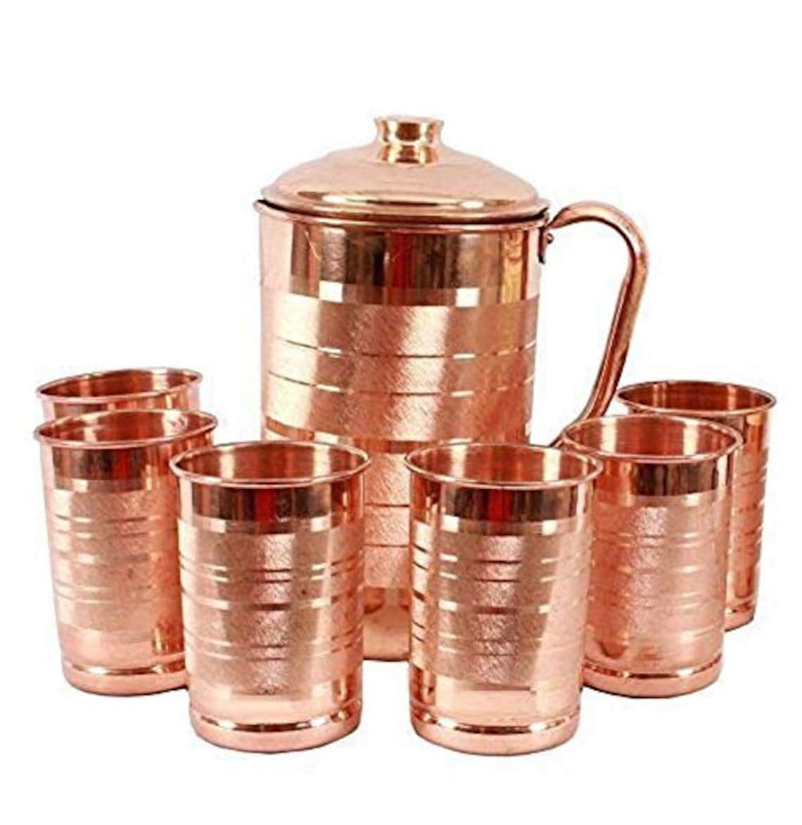 Copper Water jug with Lid and 6 Copper Glass Set 300 ml Each Etsy