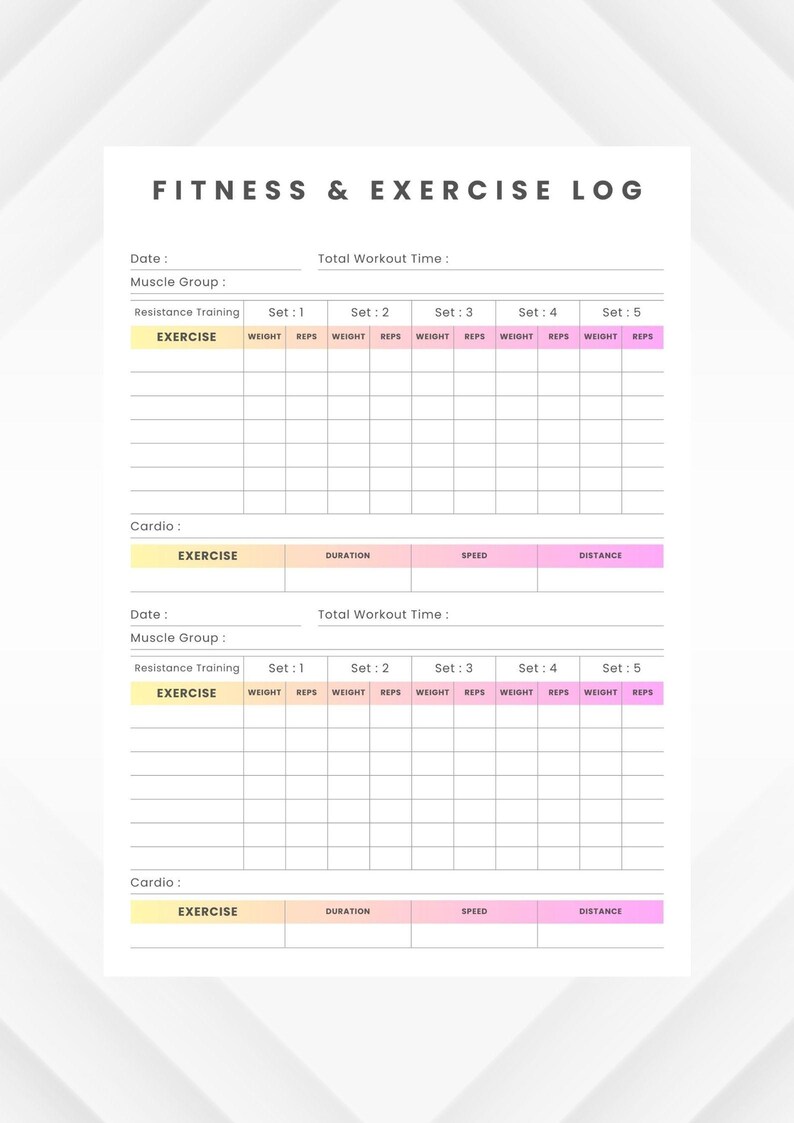 Fitness, Workout, Exercise, Log Tracker, Download PDF & JPEG Item for ...