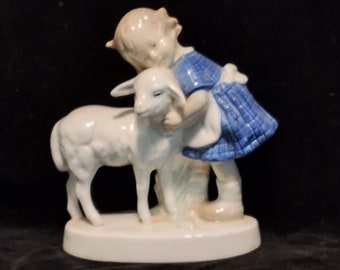 Vintage Grafenthal Carl Schneider Erben German Porcelain Girl and Lamb