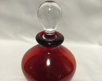Vintage Ruby Red Perfume Bottle with Clear Glass Stopper - Elegant Scent Bottle Collectible