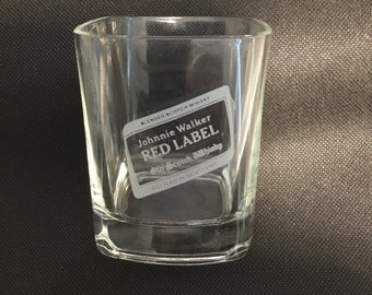 Johnnie Walker Red Label Branded low-ball, on-the-rocks, Scotch Whiskey, Old Fashioned Etched Glass