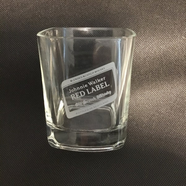 Johnnie Walker Red Label Branded low-ball, on-the-rocks, Scotch Whiskey, Old Fashioned Etched Glass