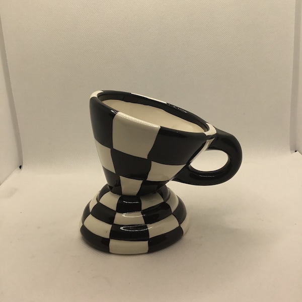 SWAK Delightful Checkered, Lop-Sided Tea or Coffee Cup Signed by Artist Lynda Corneille