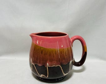 Vintage Studio Pottery Pitcher Pink Drip Glaze Ceramic Jug Organic Modern MCM Decor Brutalist Art Pottery
