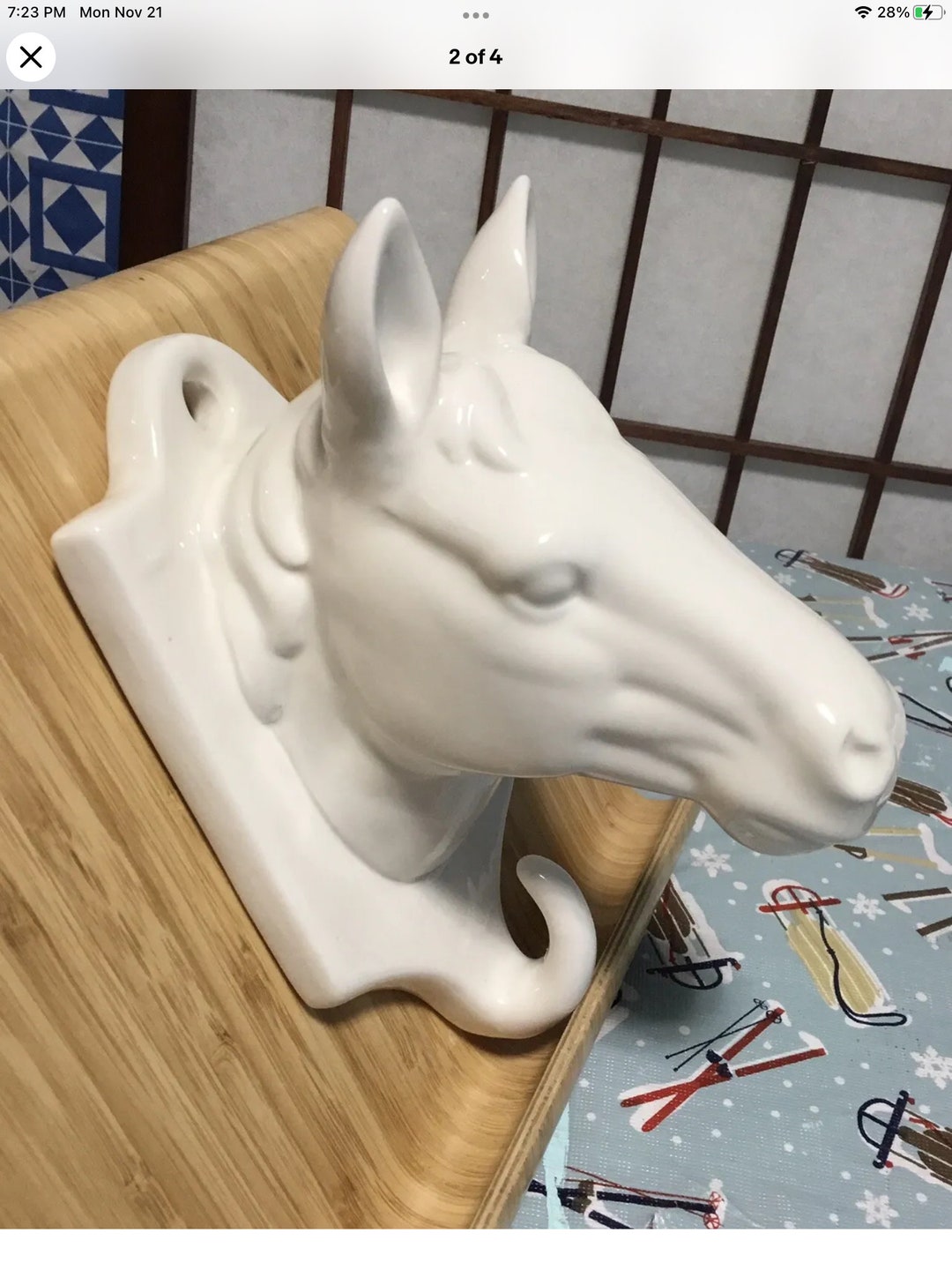 White Ceramic Horse Head Wall Decoration With Single Hook Etsy