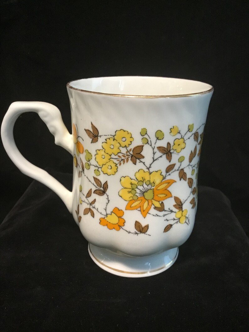 Vintage Hitkari Fine Bone China Floral Teacups, Set of Two, 70s Tea and