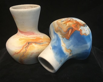 Vintage Nemadji Pottery | Unique Swirls Flower Vase | Made in USA