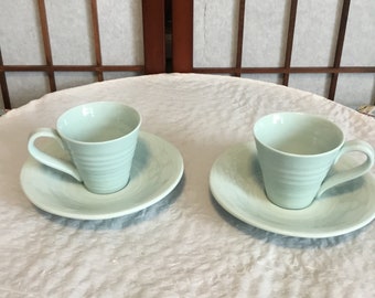 Sophie Conran for Port Meirion Set of 2 Espresso cups & Saucers, RARE Celadon Colour, in original box