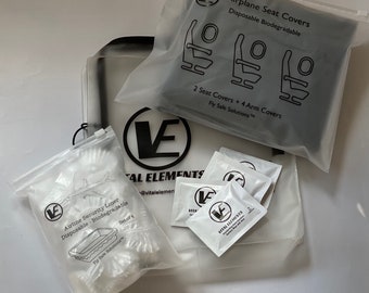 Travel Safety Pack Airline Seat and Armrest Covers , TSA Tray Liners , Safe Wipes (with Moisturizer) Reusable Travel Bag