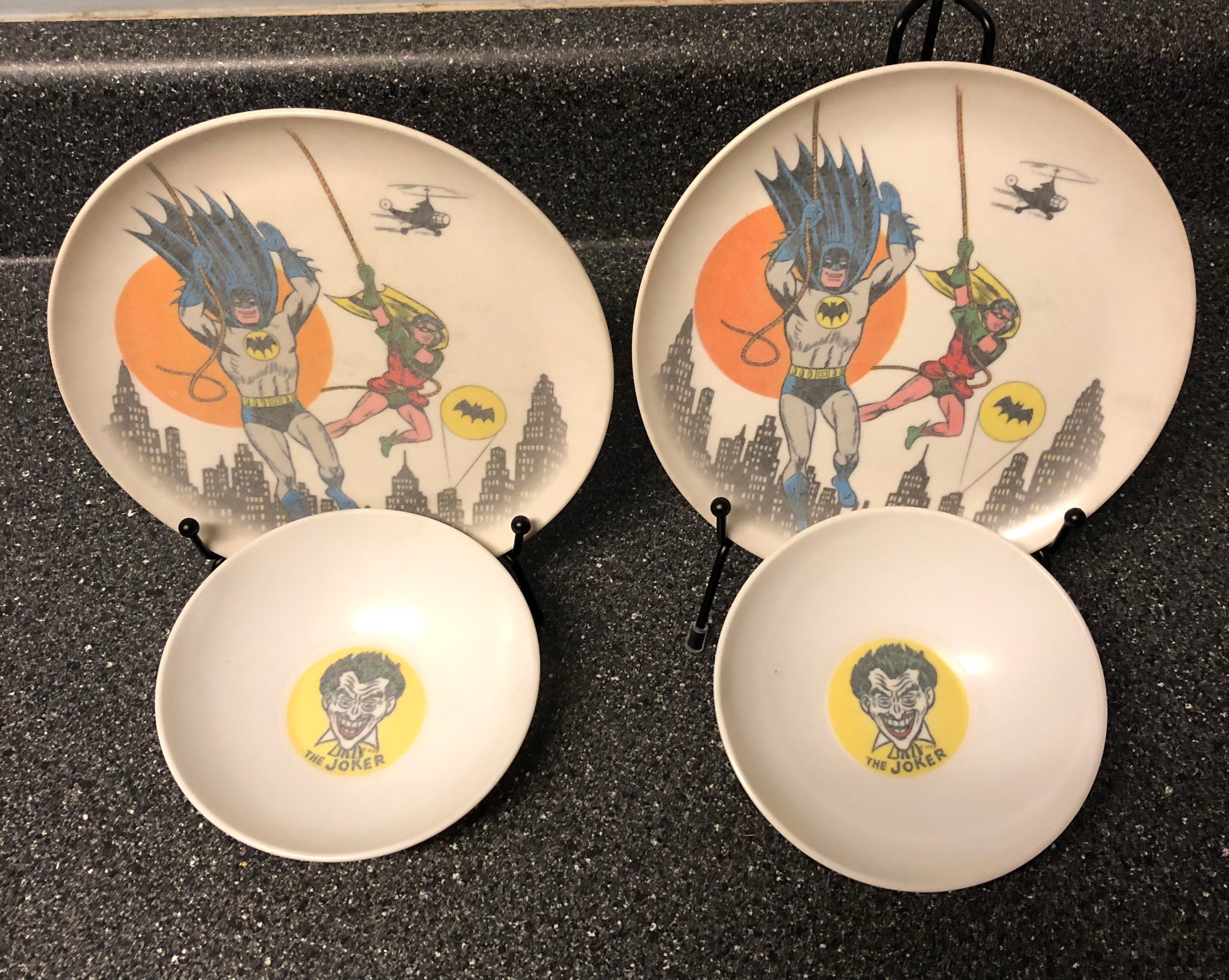 Vintage Pair of 1966 Sun Valley Batman Plate and Joker Bowl Set / Two