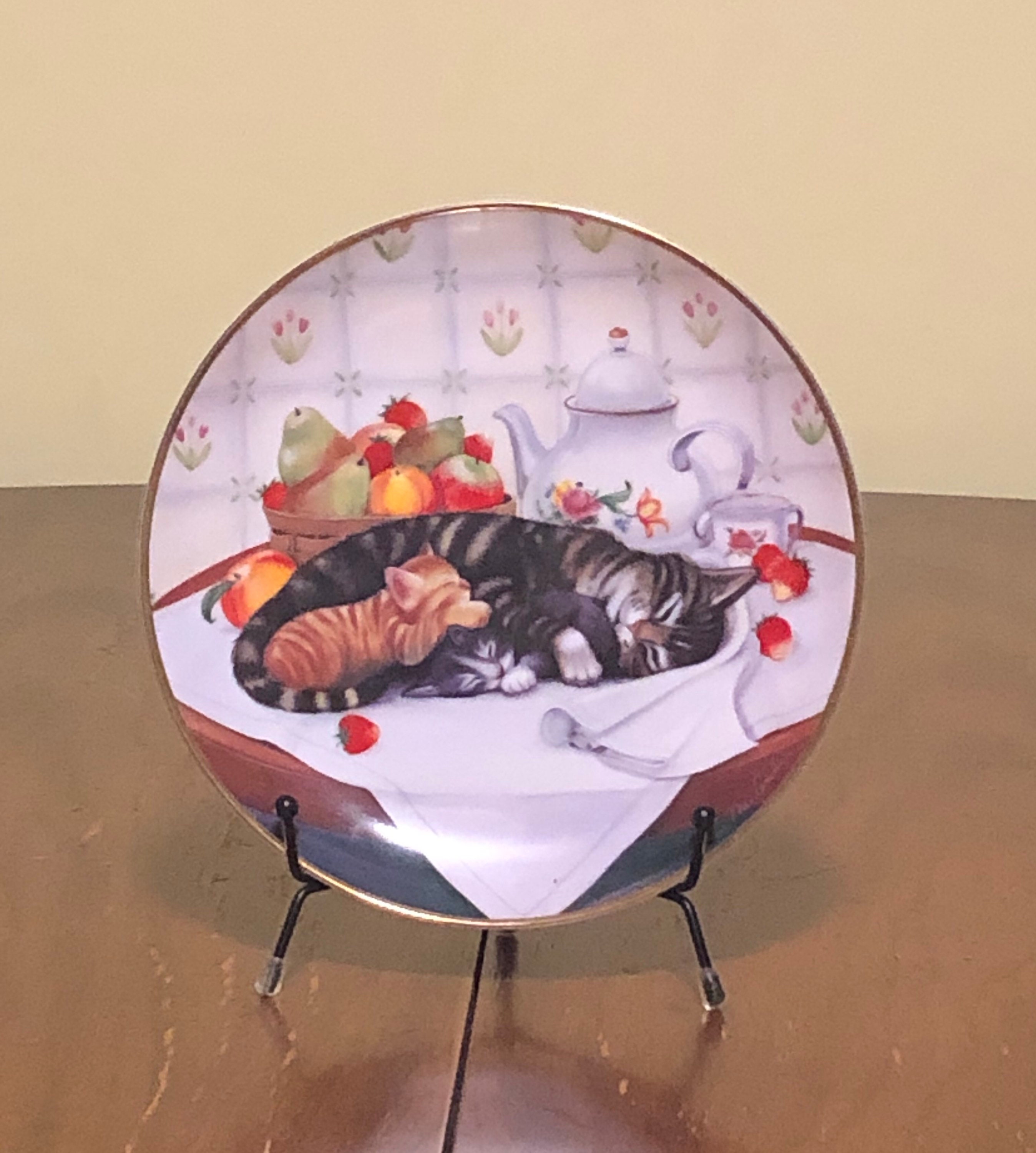 Vintage Franklin Mint Cat Plates Cat Nap & Three Little Kittens 1991