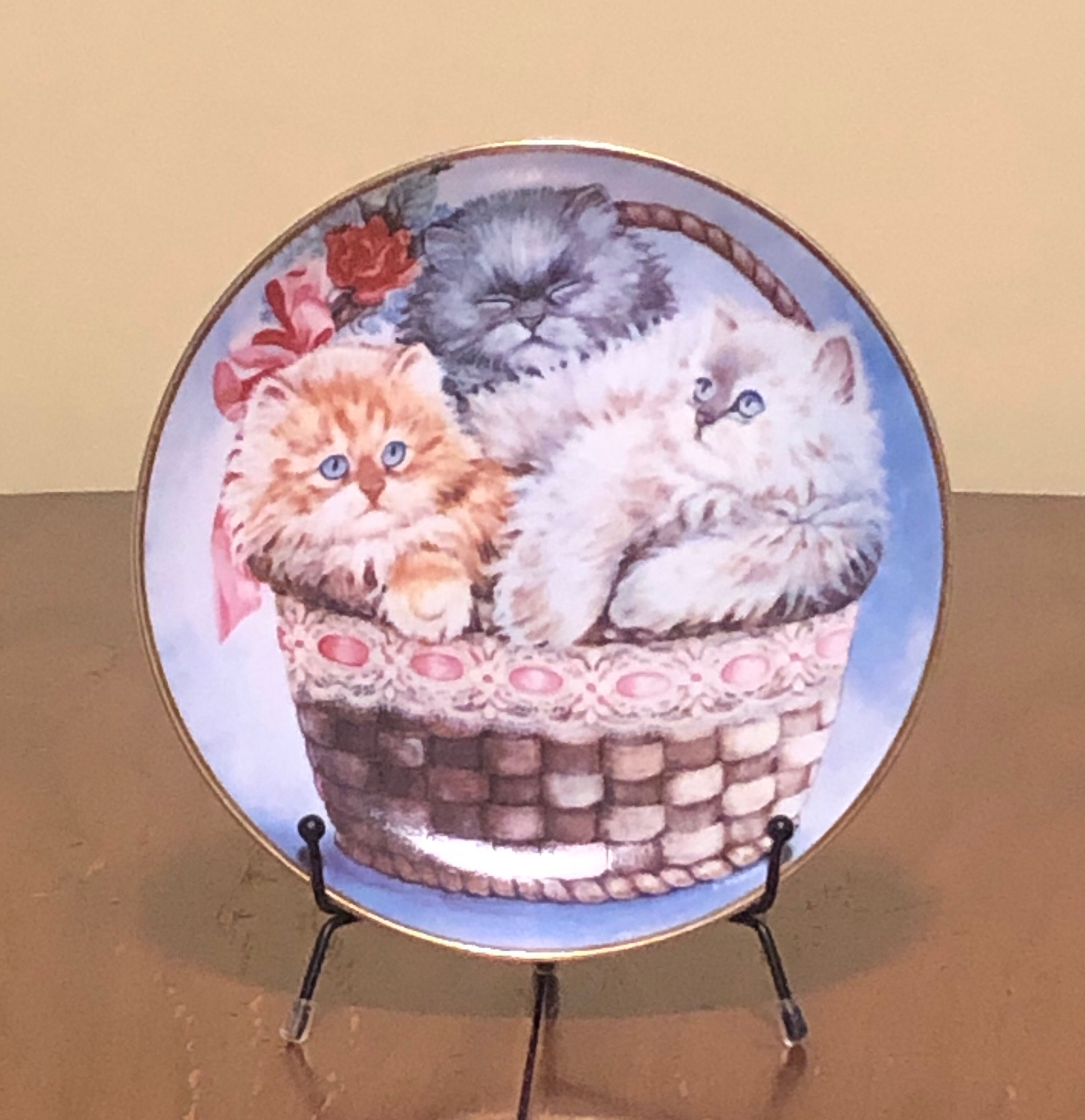 Vintage Franklin Mint Cat Plates Cat Nap & Three Little Kittens 1991