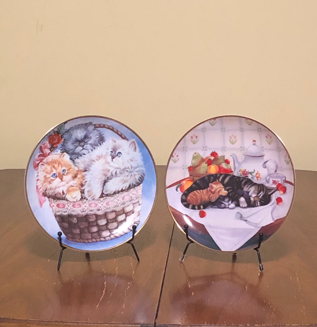Vintage Franklin Mint Cat Plates Cat Nap & Three Little Kittens 1991