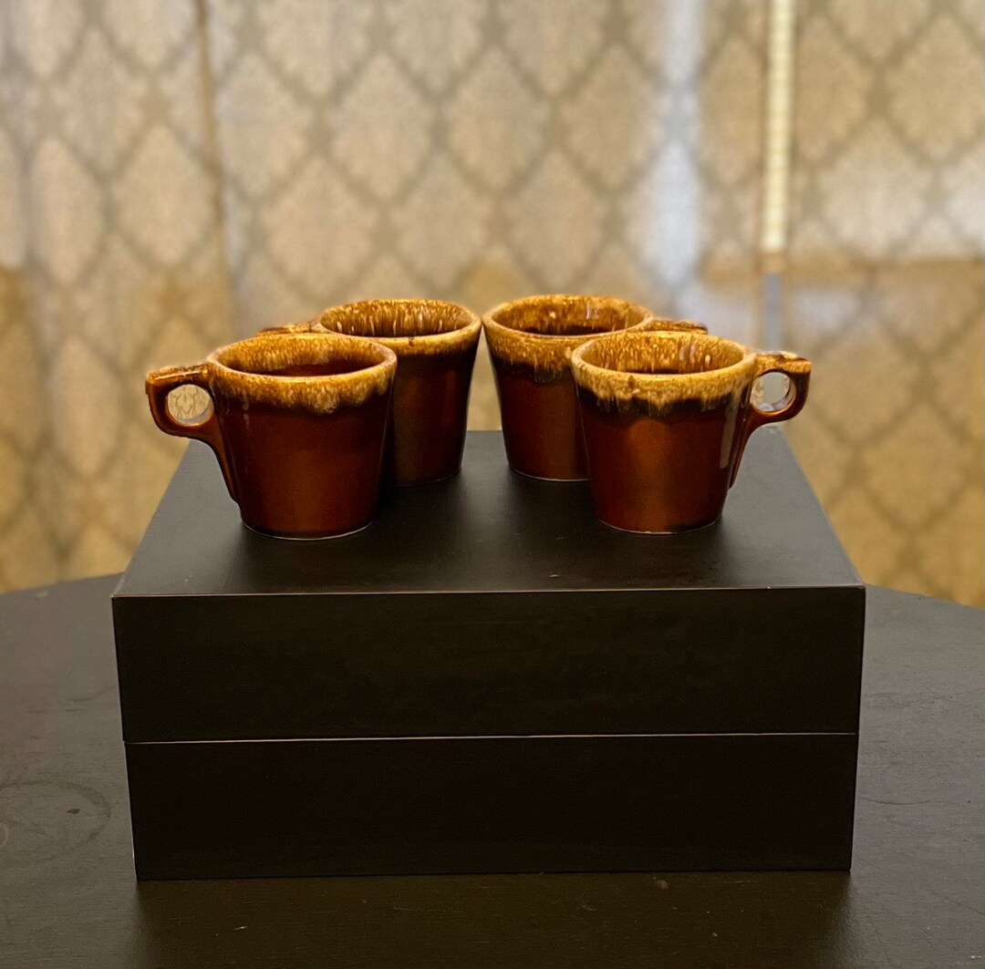 Vintage Hull Brown Drip Coffee Mugs / Set of 4 Etsy
