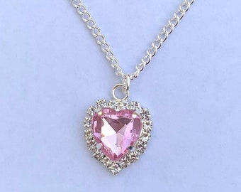 Y2K Pink Heart Necklace Chain Pendant, Y2K Jewelry, 2000s Necklace, Kawaii Necklace