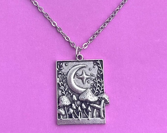 Silver Mushroom Pendant Necklace, Fairycore Cottagecore Jewelry
