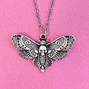 Death Head Moth Necklace, Stainless Steel Silver Moth Jewellery, Goth Necklace, Gothic Jewellery, Witch Jewellery