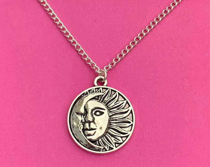 Sun and Moon Necklace Chain Pendant, Celestial Necklace