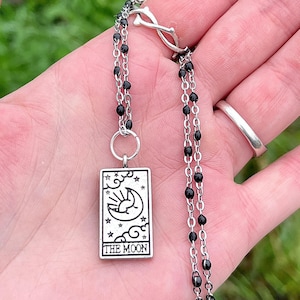 Tarotkaartketting, maan zilveren tarotsieraden, heksenketting, heksensieraden, zon, maan, fortuin, ster, wereldtarothangerketting