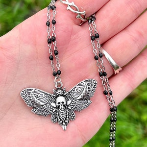 Death Moth Necklace, Silver Moth Jewelry, Goth Necklace, Gothic Jewelry, Witchy Jewelry, Bug Necklace, Goth Butterfly Necklace