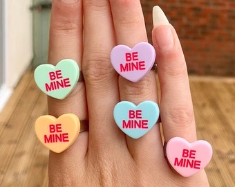 Love Heart Ring, Chunky Ring, Funky Colorful Plastic Silver Ring, Y2K Jewelry, Y2k Ring, Be Mine Ring, Heart Ring