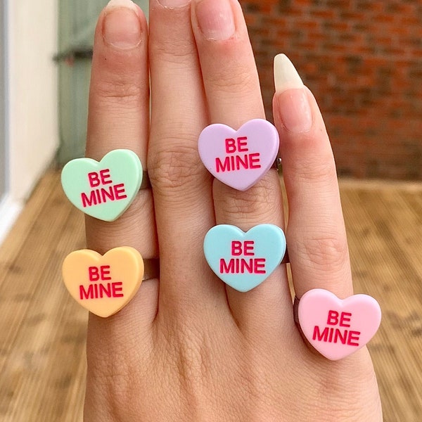 Love Heart Ring, Chunky Ring, Funky Colorful Plastic Silver Ring, Y2K Jewelry, Y2k Ring, Be Mine Ring, Heart Ring